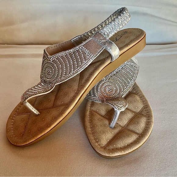 Forever 21 Silver Beaded Sandals - Picture 1 of 3